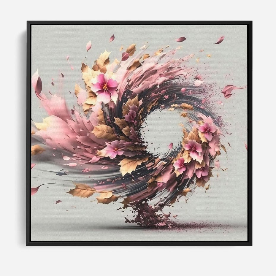 Obraz w ramie 50x50 - Kwiatowy Wir - nowoczesna grafika komputerowa, wir z kwiatów - rama czarna