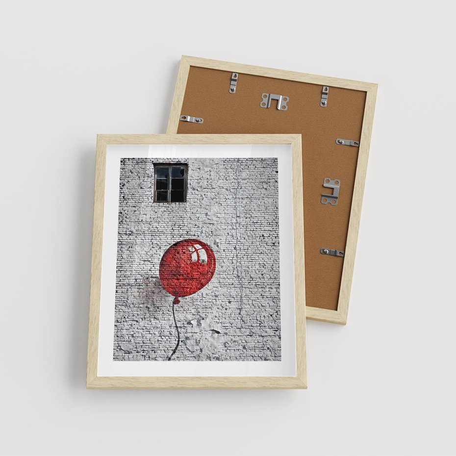 Plakat w ramie 40x50 - Mur Balonów - mur, balon - rama drewno