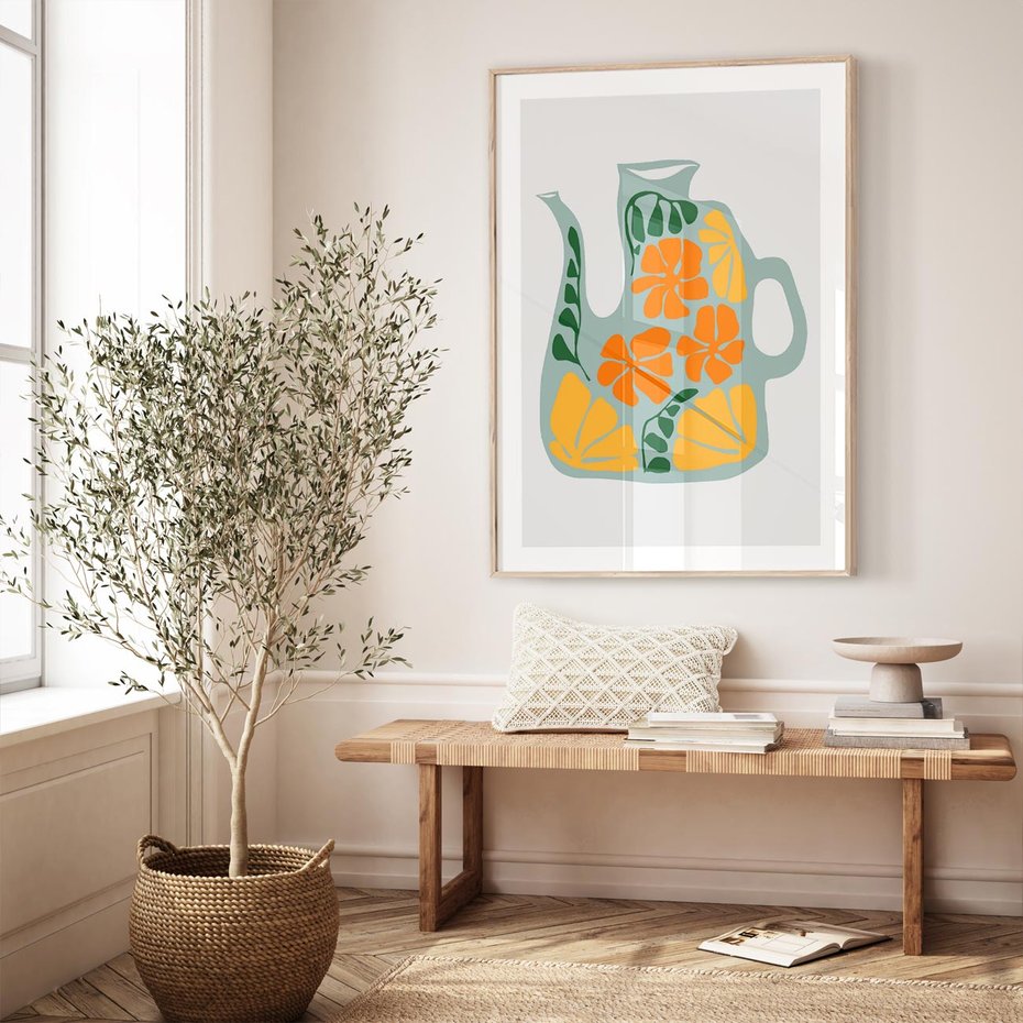 Plakat w ramie 40x50 - Kolorystyczna Ekspresja - czajnik, abstrakcja - rama drewno