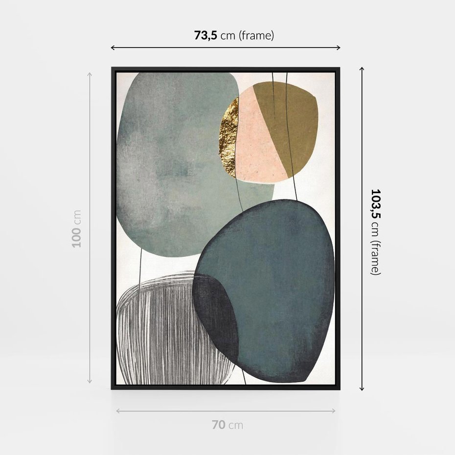 Obraz w ramie 70x100 - Przenikające Formy Duszy - abstrakcyjny obraz, geometryczne obłe formy - rama czarna
