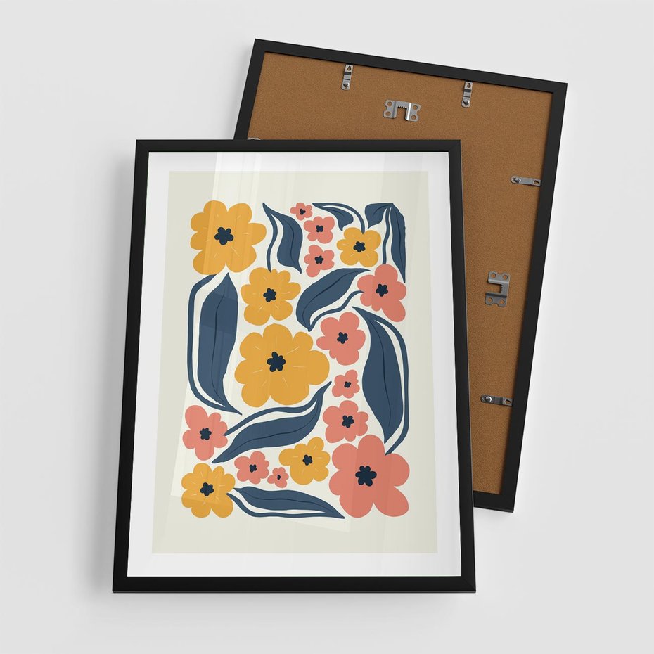 Plakat w ramie 50x70 - Pastelowe Impresje - pastelowe kwiaty, abstrakcyjna kompozycja - rama czarna