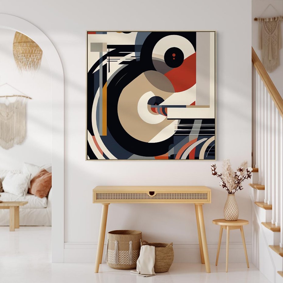 Obraz w ramie 50x50 - Wibracje Marzeń - abstrakcyjny obraz, geometryczne koła - rama drewno