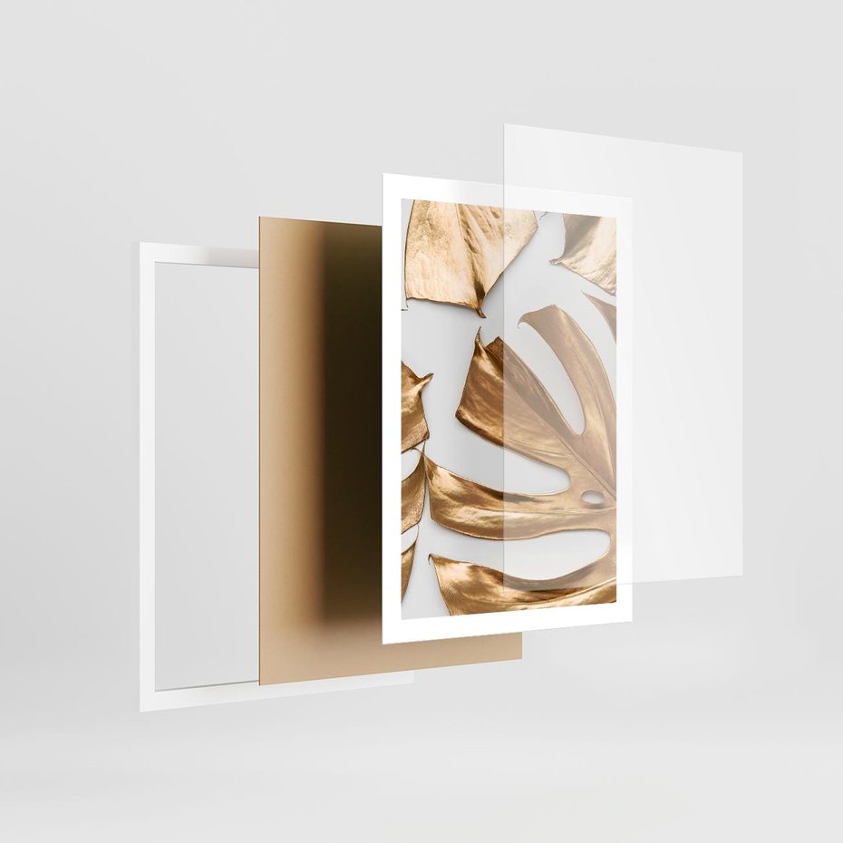 Plakat w ramie 50x70 - Siła Natury - złote, liście - rama biała