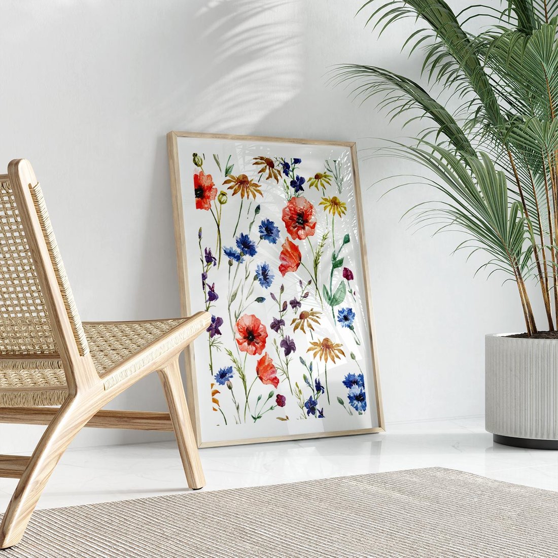 Plakat w ramie 50x70 - Kwiatowe radości na łące - kwiaty, łączka - rama drewno