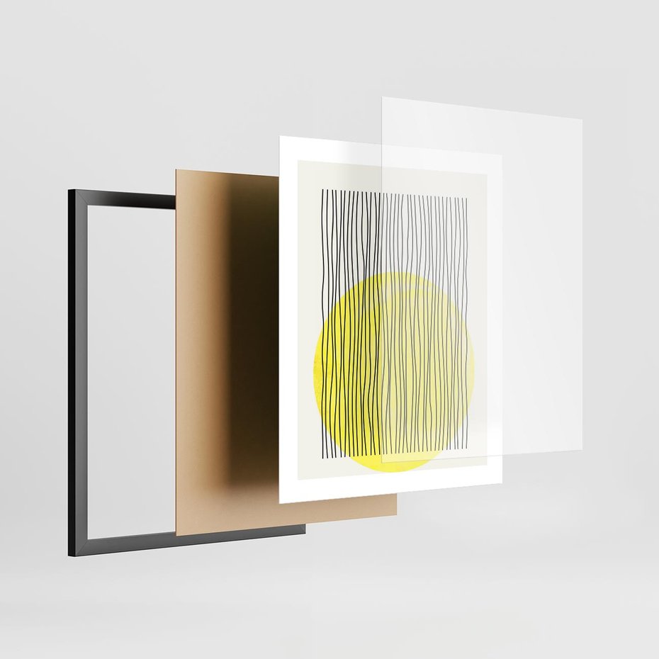 Plakat w ramie 40x50 - Ciepłe Przenikanie - geometria, żółte koło - rama czarna