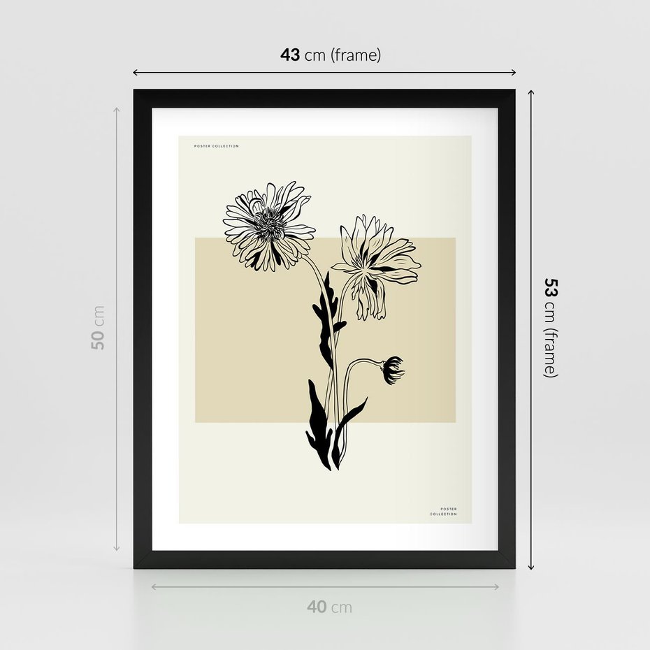 Plakat w ramie 40x50 - Kwiatowe Płótno - kwiaty, typografia - rama czarna