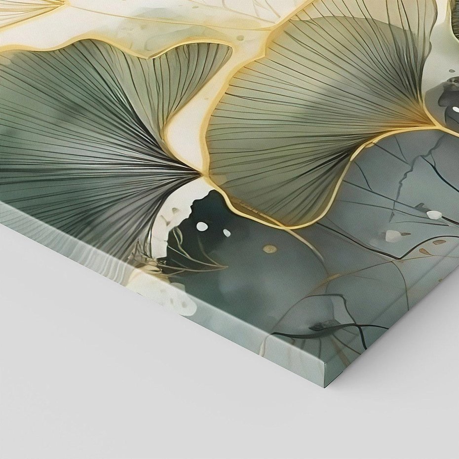 Obraz na płótnie 120x60 - Natura w Złotym Odcieniu - złote elementy, liście miłorzębu japońskiego