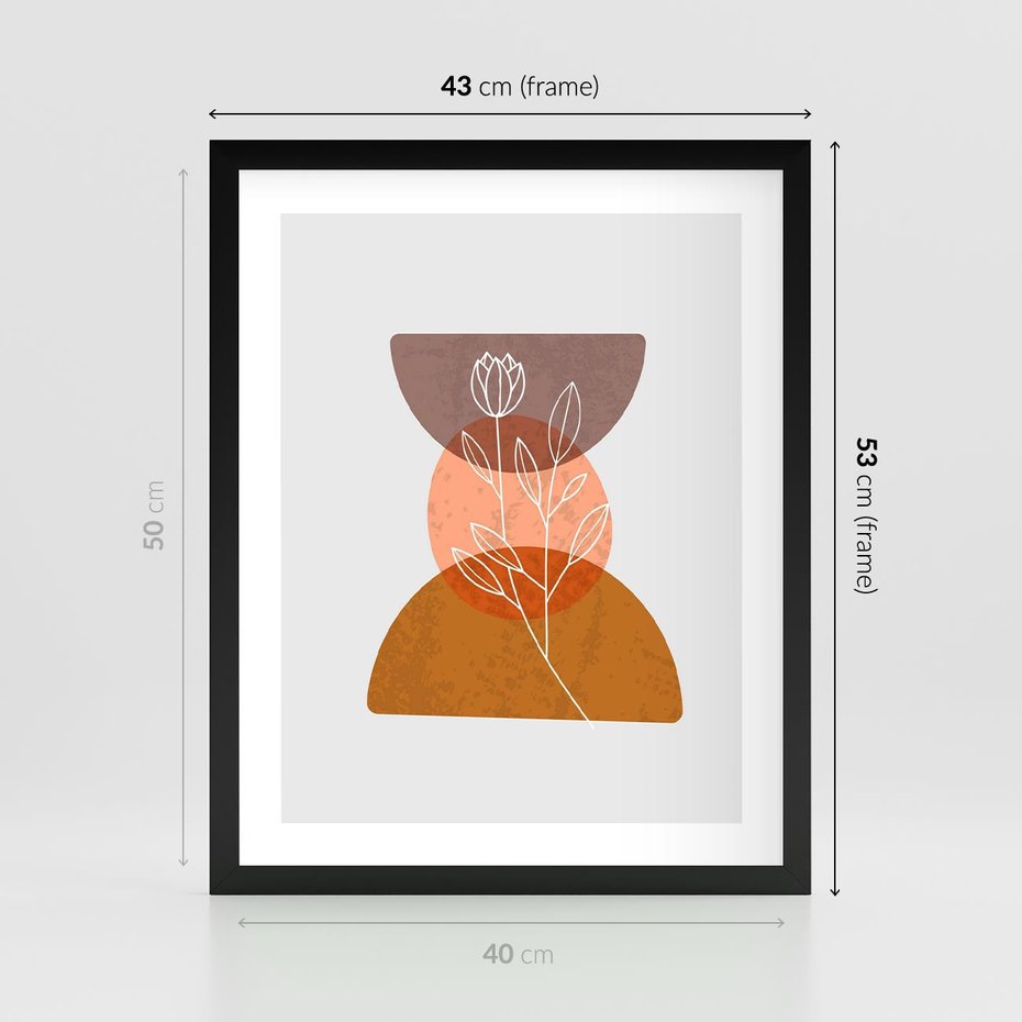 Plakat w ramie 40x50 - Kwiatowa Akwarela - akwarelowe kształty, brąz - rama czarna