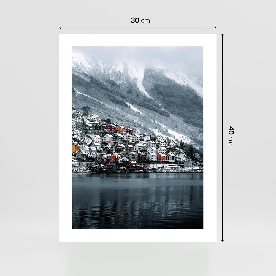 Plakat bez ramy 30x40 - Skandynawia na Wzgórzach - domki na wzgórzu, skandynawia