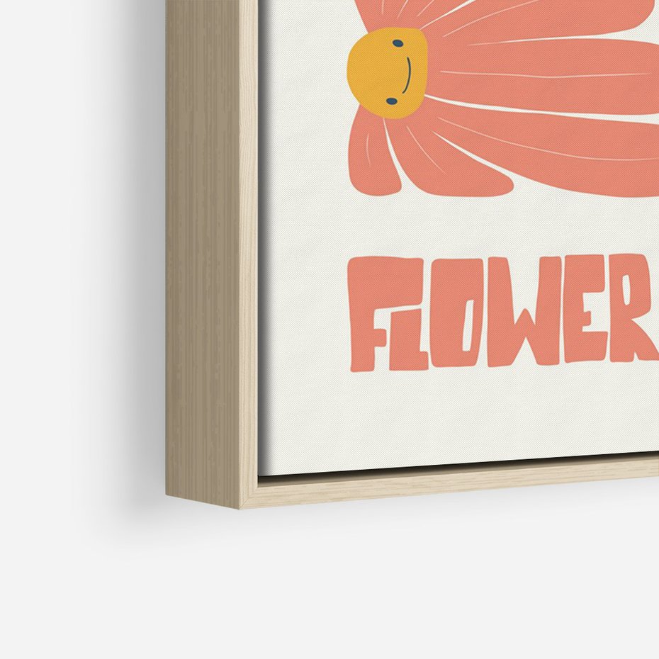 Obraz w ramie 50x70 - Retro Radość - typografia, wesołe kwiaty - rama drewno