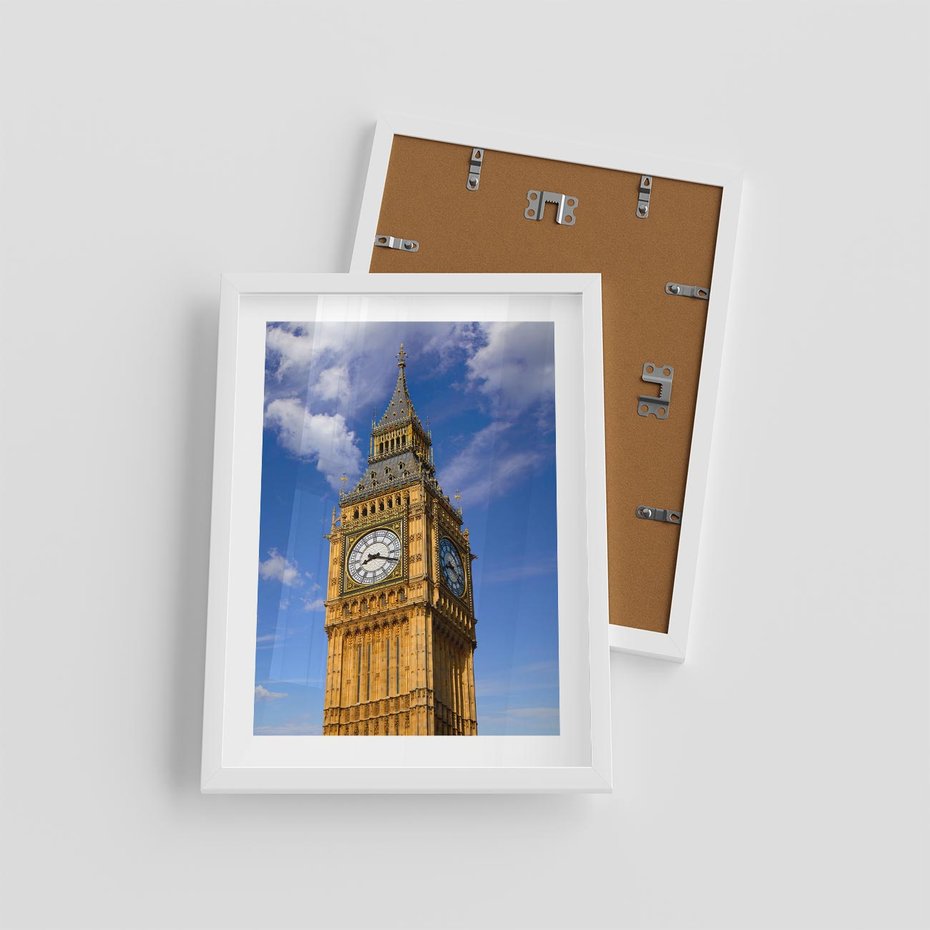 Plakat w ramie 30x40 - Czasowy Symbol - zegar, Big Ben - rama biała
