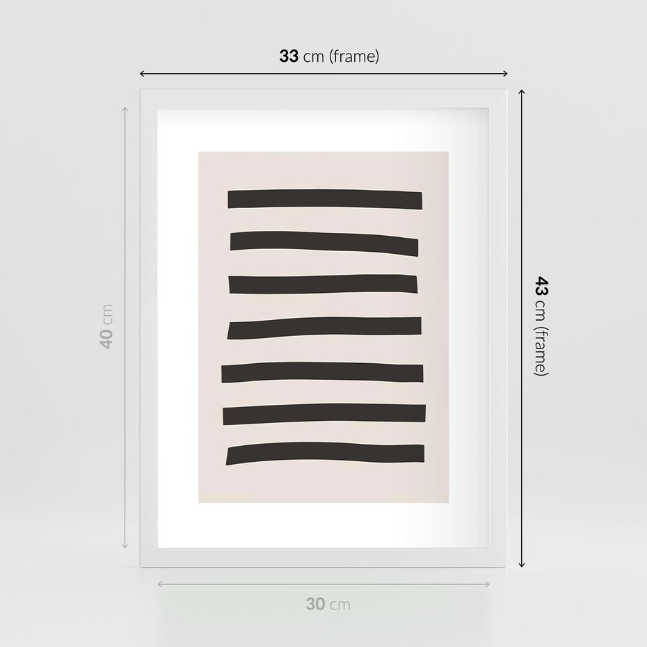 Plakat w ramie 30x40 - Strukturalna Rewolucja Form - minimalizm, czarne pasy - rama biała