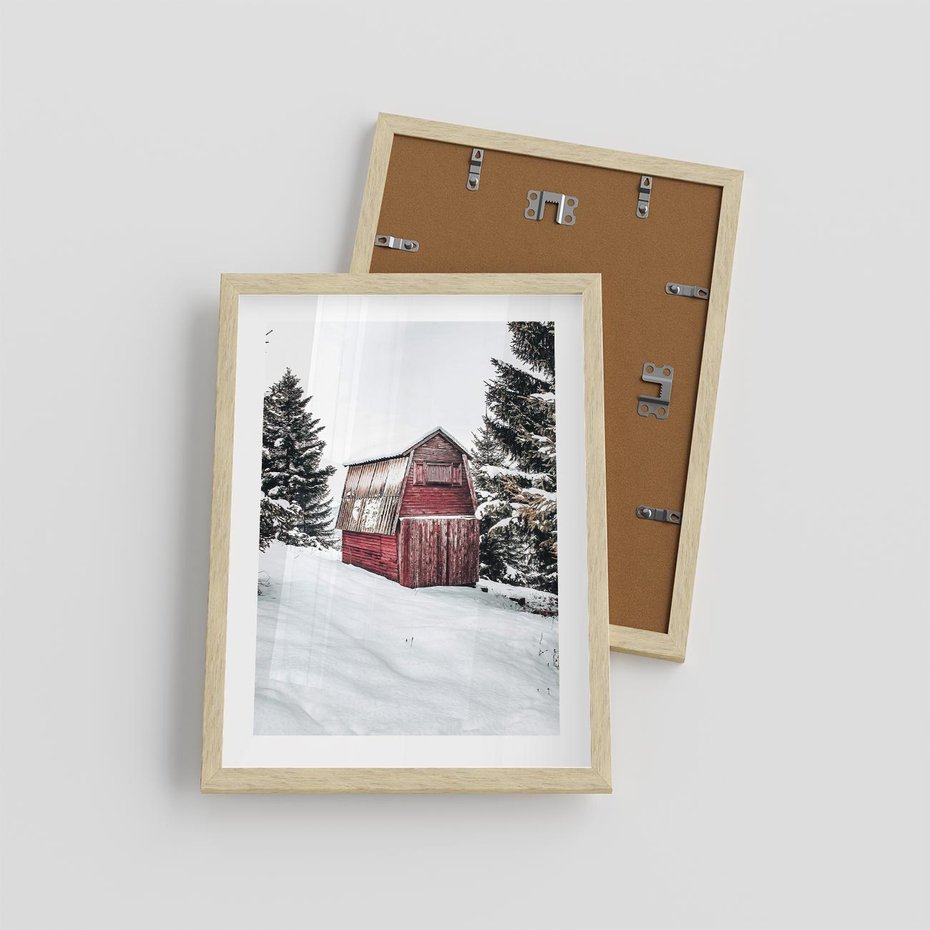 Plakat w ramie 30x40 - Domek w Śnieżnych Górach - domek, góry - rama drewno