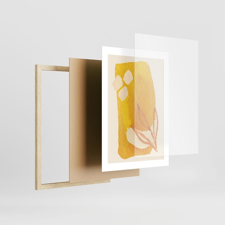 Plakat w ramie 30x40 - Kolorowe Marzenia - abstrakcyjna żółta plama, akwarela - rama drewno