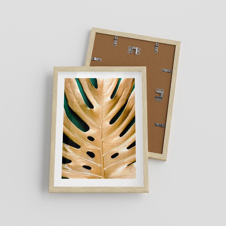 Plakat w ramie 30x40 - Piękno i Styl - złote, liście - rama drewno