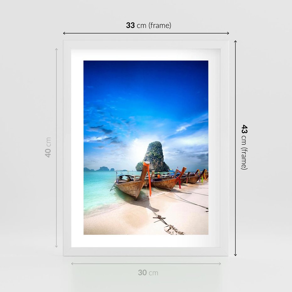Plakat w ramie 30x40 - Morze na Łodzi - morze, łódź - rama biała