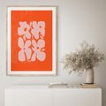 Plakat w ramie 50x70 - Taniec Abstrakcji - kwiaty, energetyczne pomarańczowe tłó - rama drewno