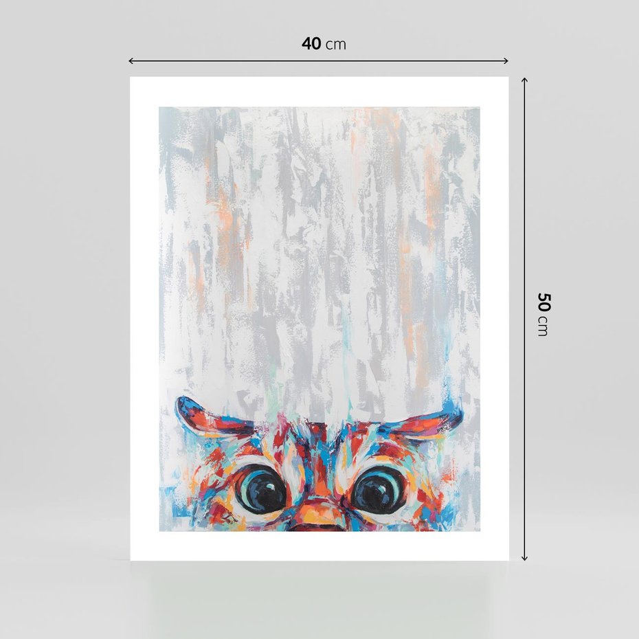 Plakat bez ramy 40x50 - Co ja Widzę - obraz olejny, śmieszny obraz kota