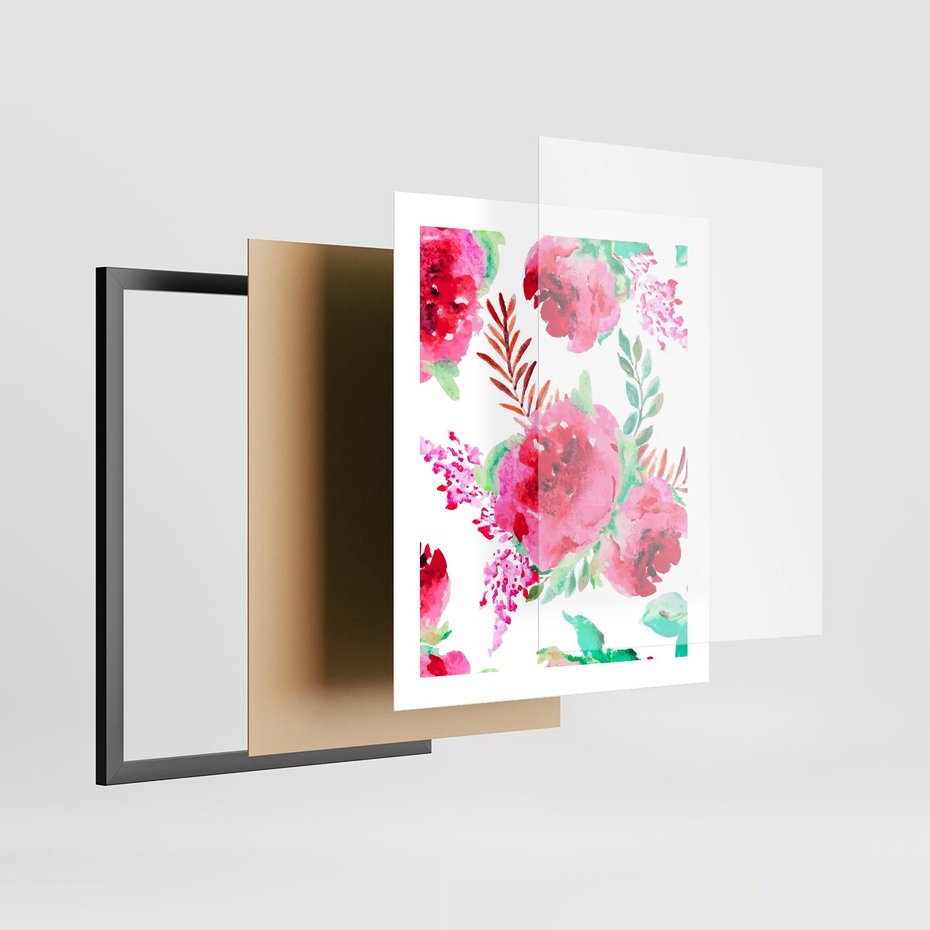 Plakat w ramie 40x50 - Delikatna Akwarela - kwiaty, akwarela - rama czarna