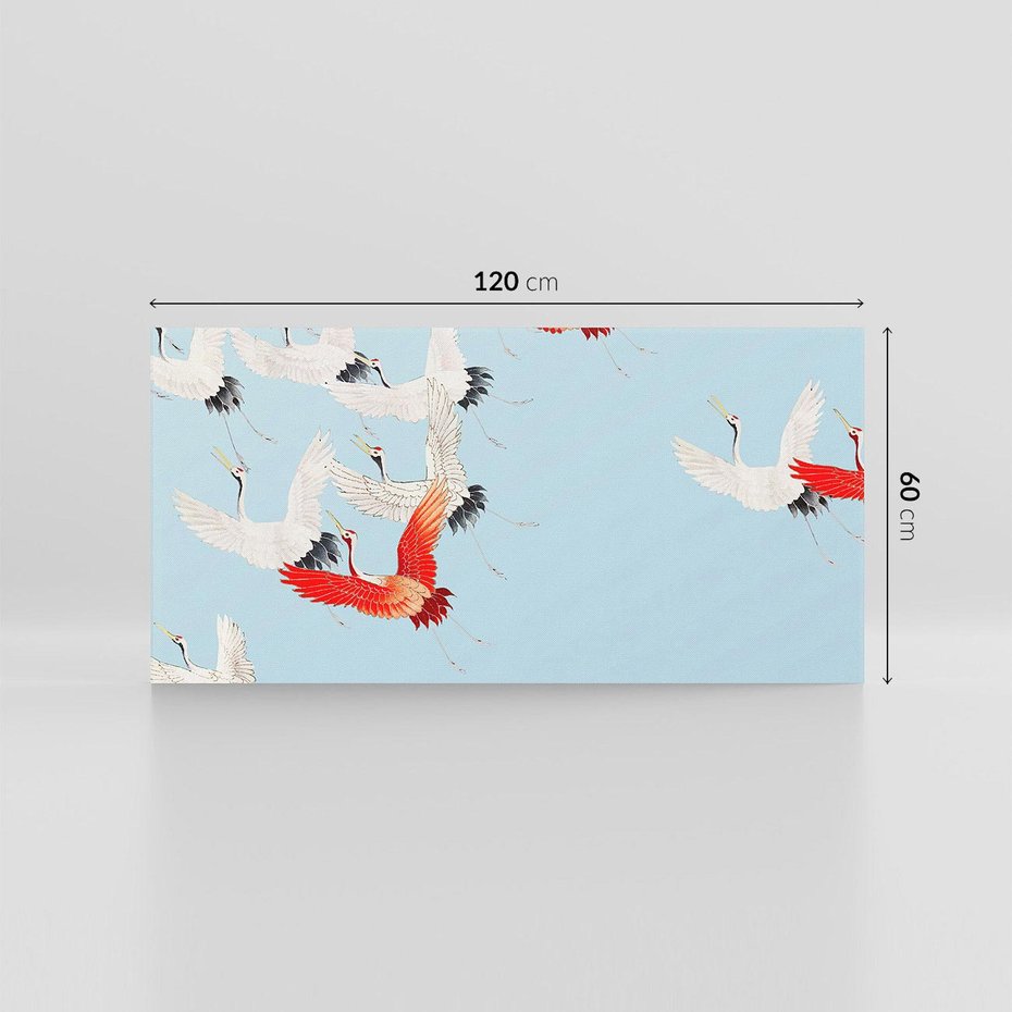 Obraz na płótnie 120x60 - Eteryczne Żurawie - lecące żurawie, orientalna sztuka