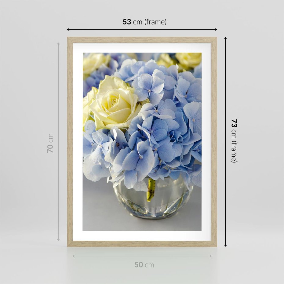 Plakat w ramie 50x70 - Różany Bukiet - bukiet, kwiaty - rama drewno