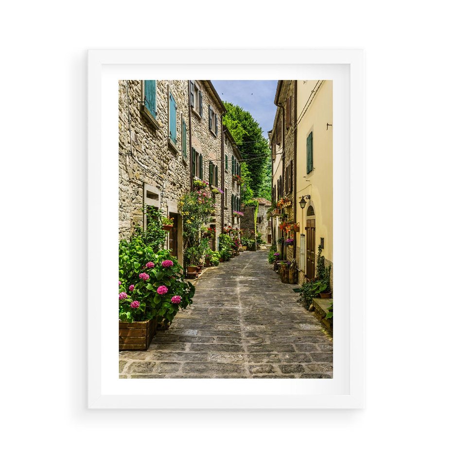 Plakat w ramie 50x70 - Spacer po Złotej Alei - uliczka, perspektywa - rama biała