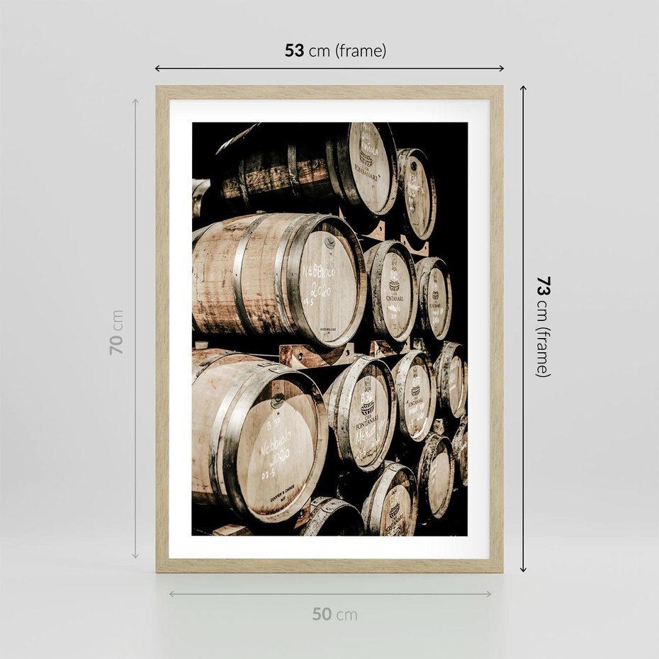 Plakat w ramie 50x70 - Tradycyjne Beczki - beczki, rustykalna fotografia - rama drewno