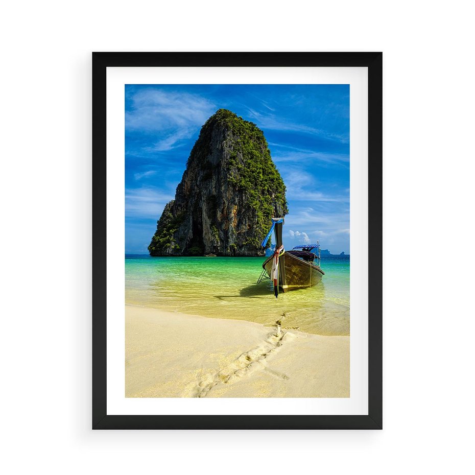 Plakat w ramie 50x70 - Łódź nad Morzem - łodź, morze - rama czarna