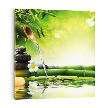 Obraz na płótnie 70x70 - Harmonia natury: Bambus, woda, kamienie - bambus, woda