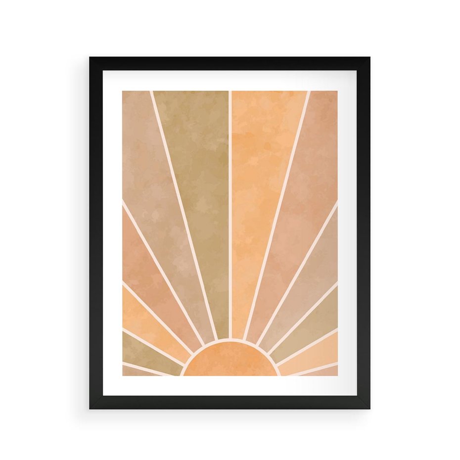 Plakat w ramie 40x50 - Grafika Boho w Odcieniach Pomarańczu - boho słońce, grafika - rama czarna