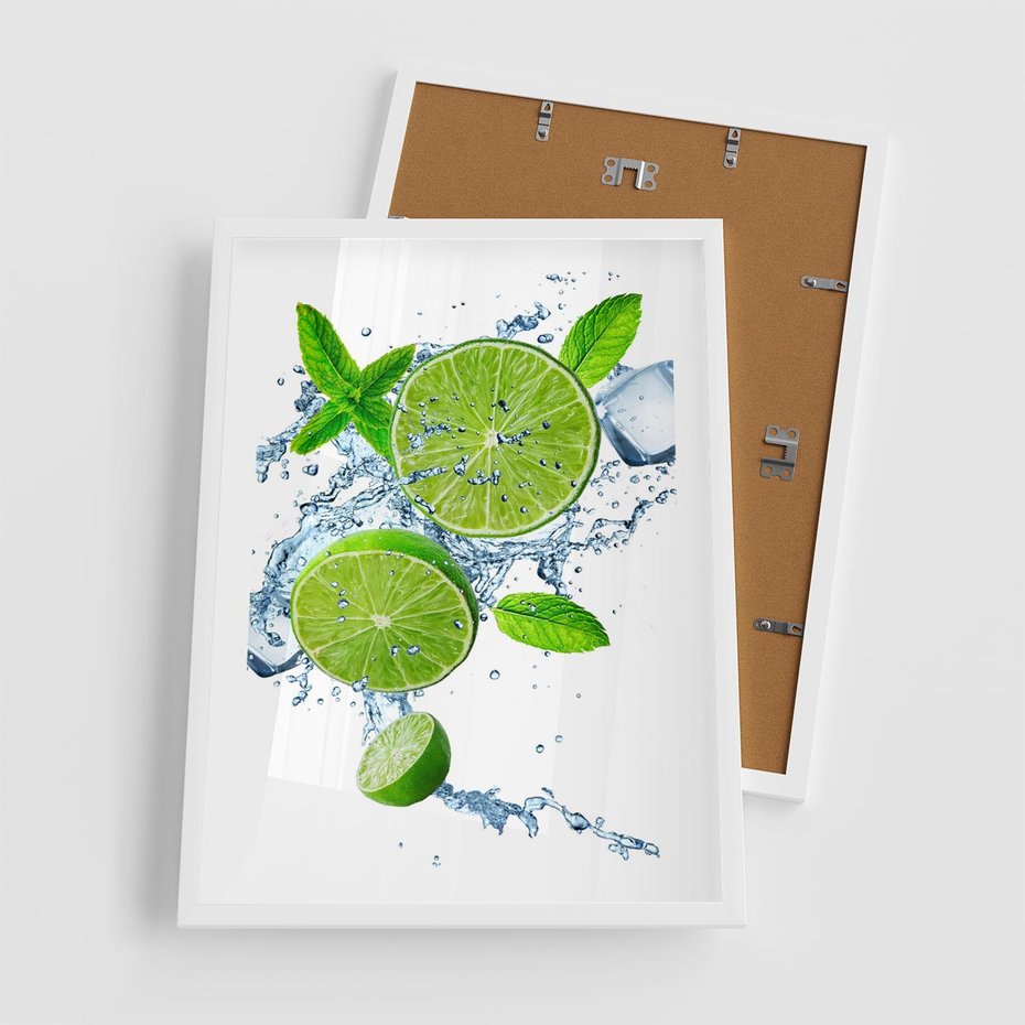 Plakat w ramie 50x70 - Świeżość i Witalność - limonka, owoce - rama biała
