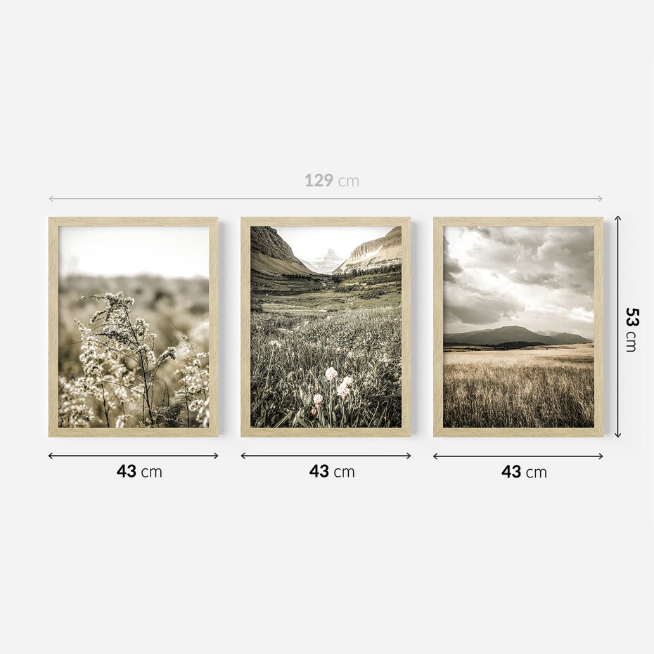 Zestaw obrazy w ramie 40x50 galeria - Boho, łąka, w, górach - rama drewno