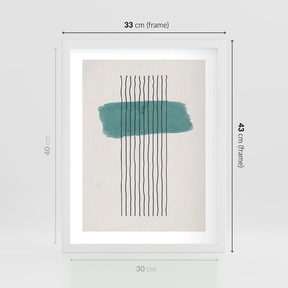 Plakat w ramie 30x40 - Bezczasowe Wspomnienia - abstrakcyjna akwarelowa plama, nieregularne kreski - rama biała