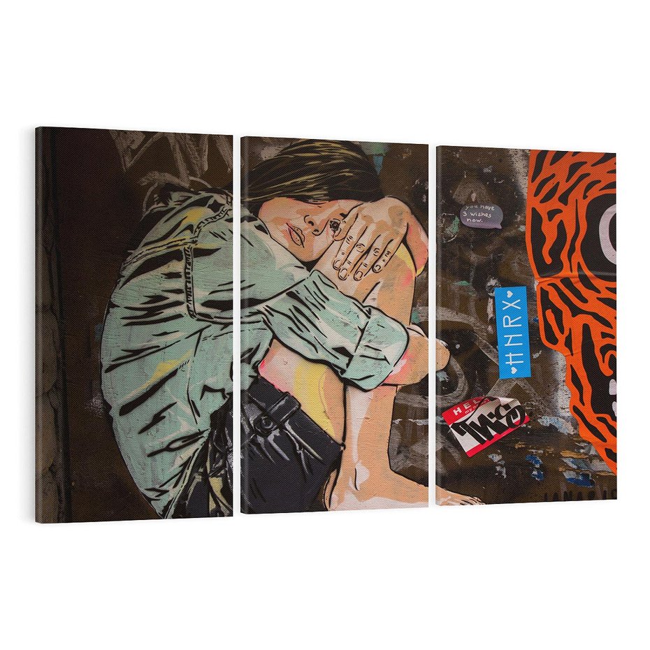 Obraz na płótnie 120x80 - Kobieta wśród graffiti - kobieta, graffiti