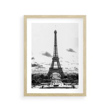 Plakat w ramie 50x70 - Wieża Eiffla - czarno białe zdjecie, wieża eiffla - rama drewno