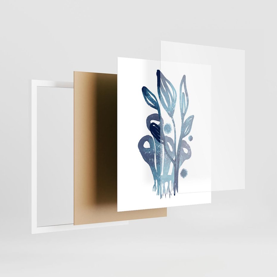 Plakat w ramie 40x50 - Akwarelowy Błękit - pastelowy, abstrakcyjny plakat - rama biała