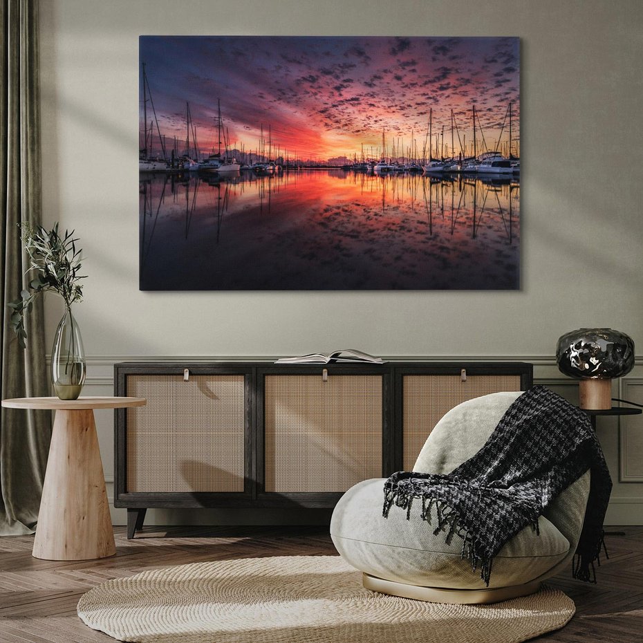 Obraz na płótnie 70x50 - Morze, fale i skały - zachód słońca,