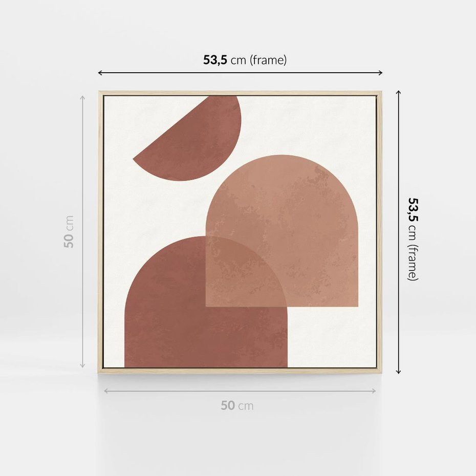Obraz w ramie 50x50 - Harmonijne Widoki - abstrakcyjne geometryczne kształty, odcienie brązu i beżu - rama drewno