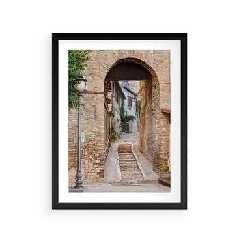 Plakat w ramie 30x40 - Klimatyczna Uliczka w Grecji - uliczka, Grecja - rama czarna