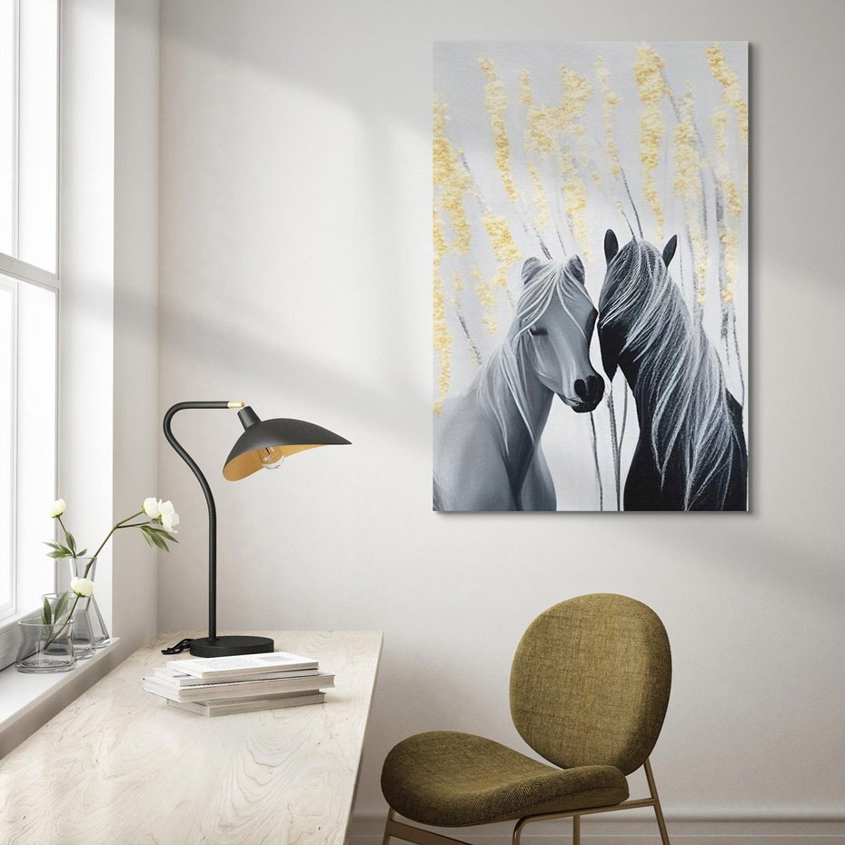 Obraz na płótnie 50x70 - Boho Marzenie - nowoczesna grafika, białe konie