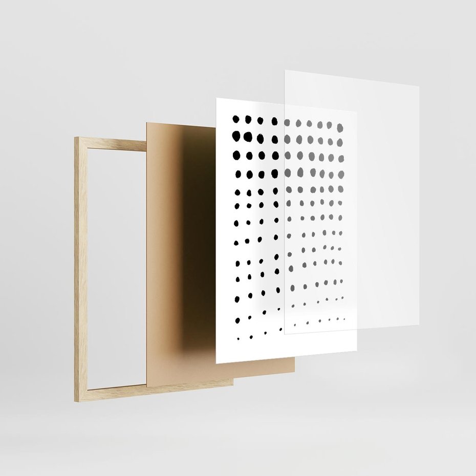 Plakat w ramie 50x70 - Abstrakcyjna Transformacja - abstrakcyjna kompozycja z czarnych kropek, minimalistyczny czarno bialy plakat - rama drewno