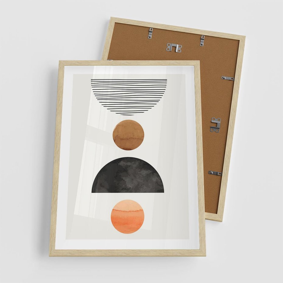 Plakat w ramie 50x70 - Geometryczna Przygoda - nowoczesna grafika, geometria - rama drewno