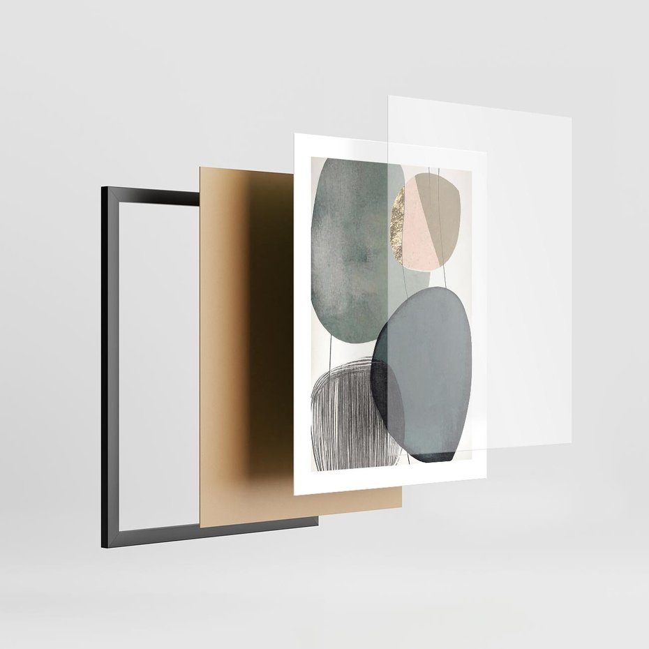 Plakat w ramie 30x40 - Przenikające Formy Duszy - abstrakcyjny obraz, geometryczne obłe formy - rama czarna