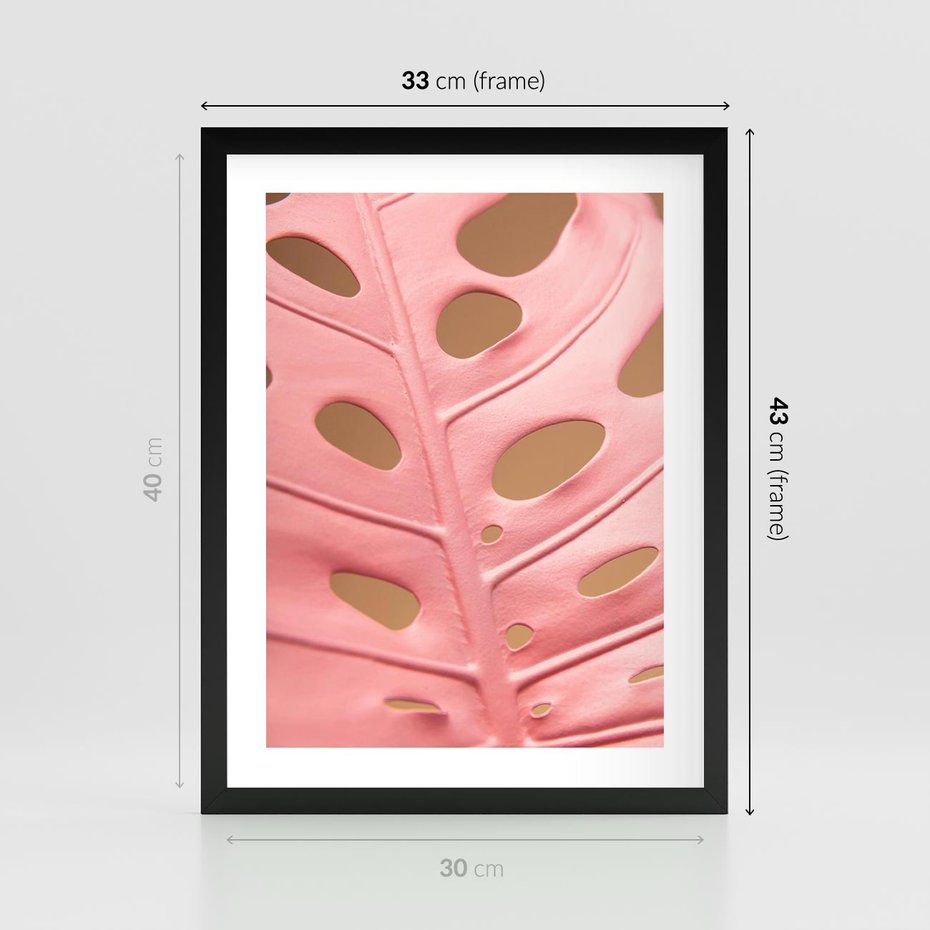 Plakat w ramie 30x40 - Różowy Liść Monstery - różowy liść monstery, nowoczesna fotografia - rama czarna