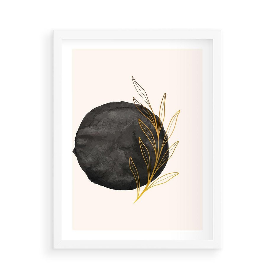 Plakat w ramie 50x70 - Kontrast Kształtów - minimalistyczna grafika, czarna plama - rama biała