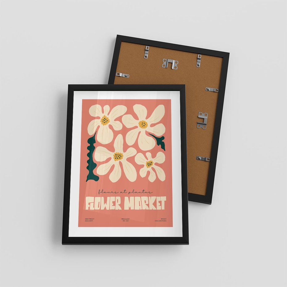 Plakat w ramie 30x40 - Szkicowane Kolorowe Uczucia - kwiatowa kompozycja, minimalizm - rama czarna