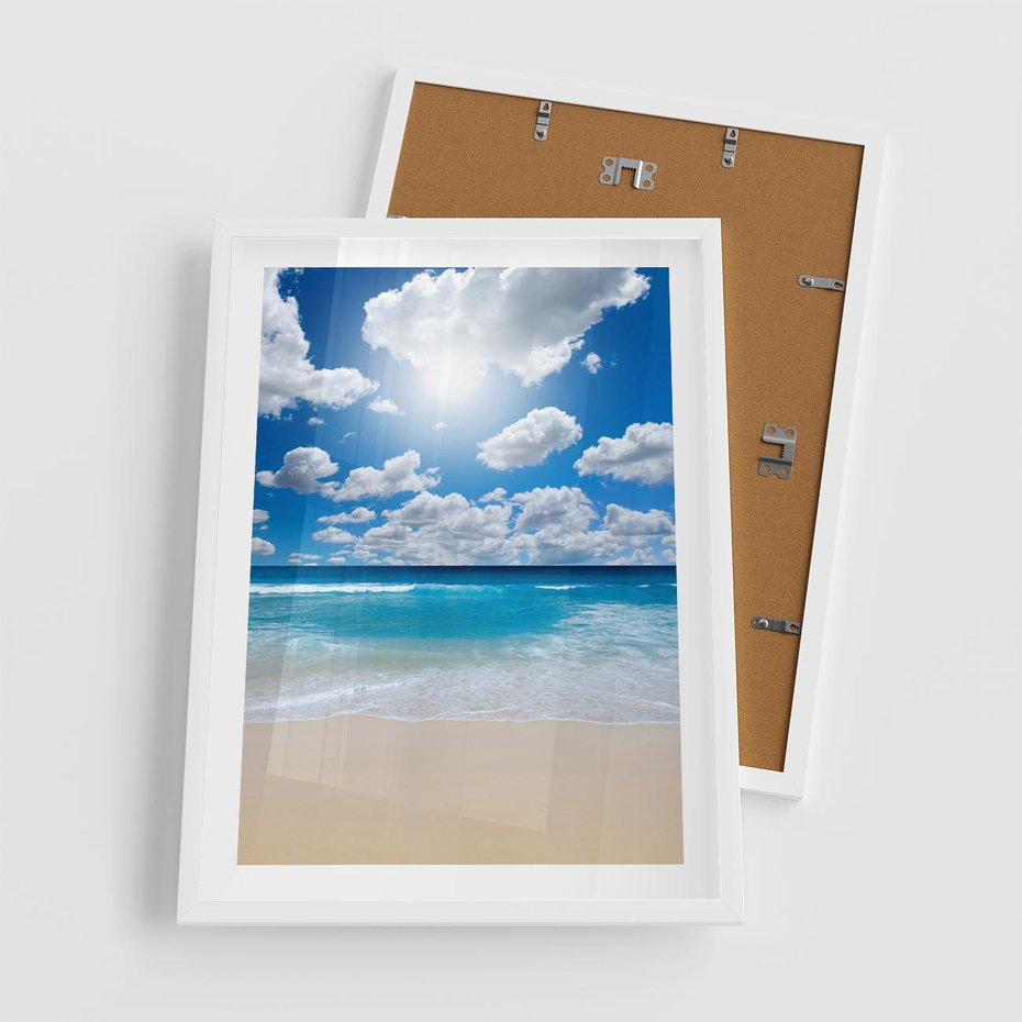 Plakat w ramie 50x70 - Wakacyjna plaża - plaża, wakacje - rama biała