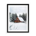 Plakat w ramie 50x70 - Ujęcie zimy w Górach - domek w górach w zimie, śnieg - rama czarna