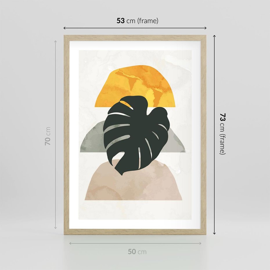 Plakat w ramie 50x70 - Monstera i Boho Elementy - grafika, boho klimat - rama drewno