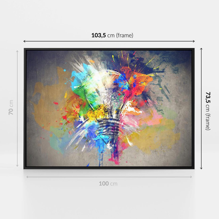 Obraz w ramie 100x70 - Kolory Kreatywnej Koncepcji - abstrakcyjna grafika, szkic żarówki - rama czarna
